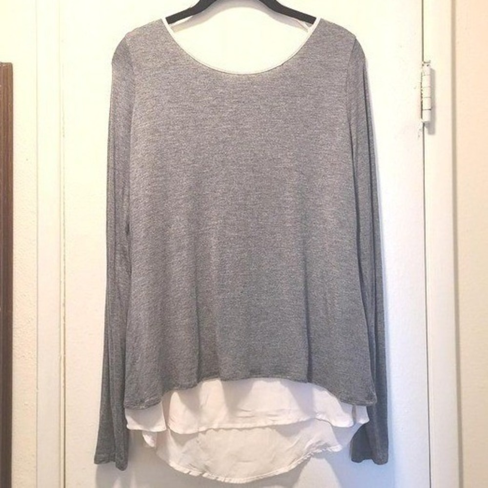 Cynthia Rowley Womens Gray Layered Chiffon Hem Long Sleeve Top Blouse Cross Back